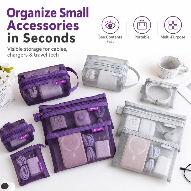 6PCS 휴대용 메쉬 테크 액세서리 가방, 충전기, 이 - Tech Woven Accessories 리뷰 및 가격