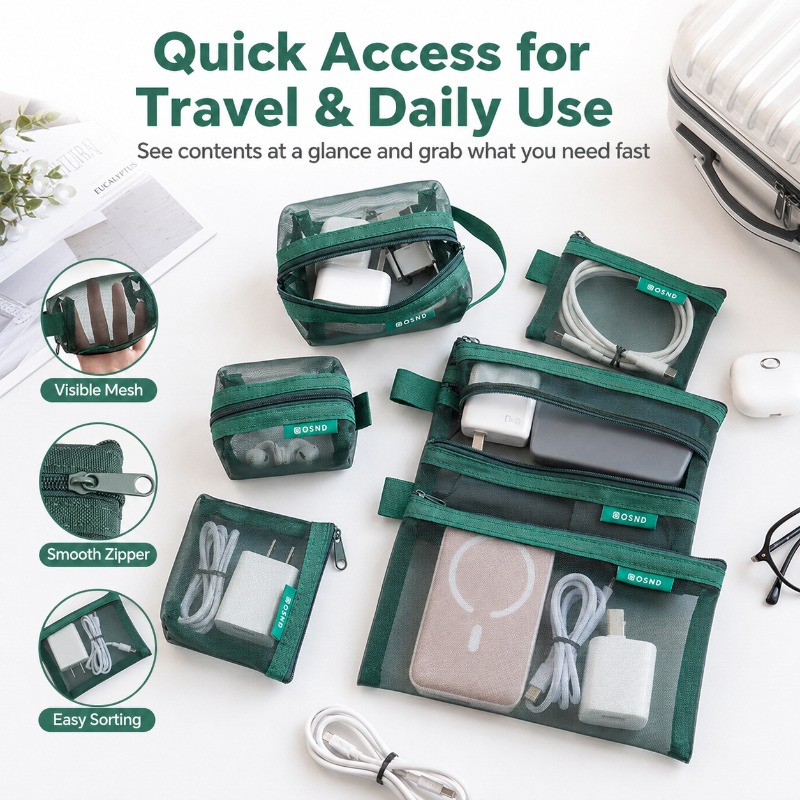 6PCS 휴대용 메쉬 테크 액세서리 가방, 충전기, 이 - Tech Woven Accessories 리뷰 및 가격