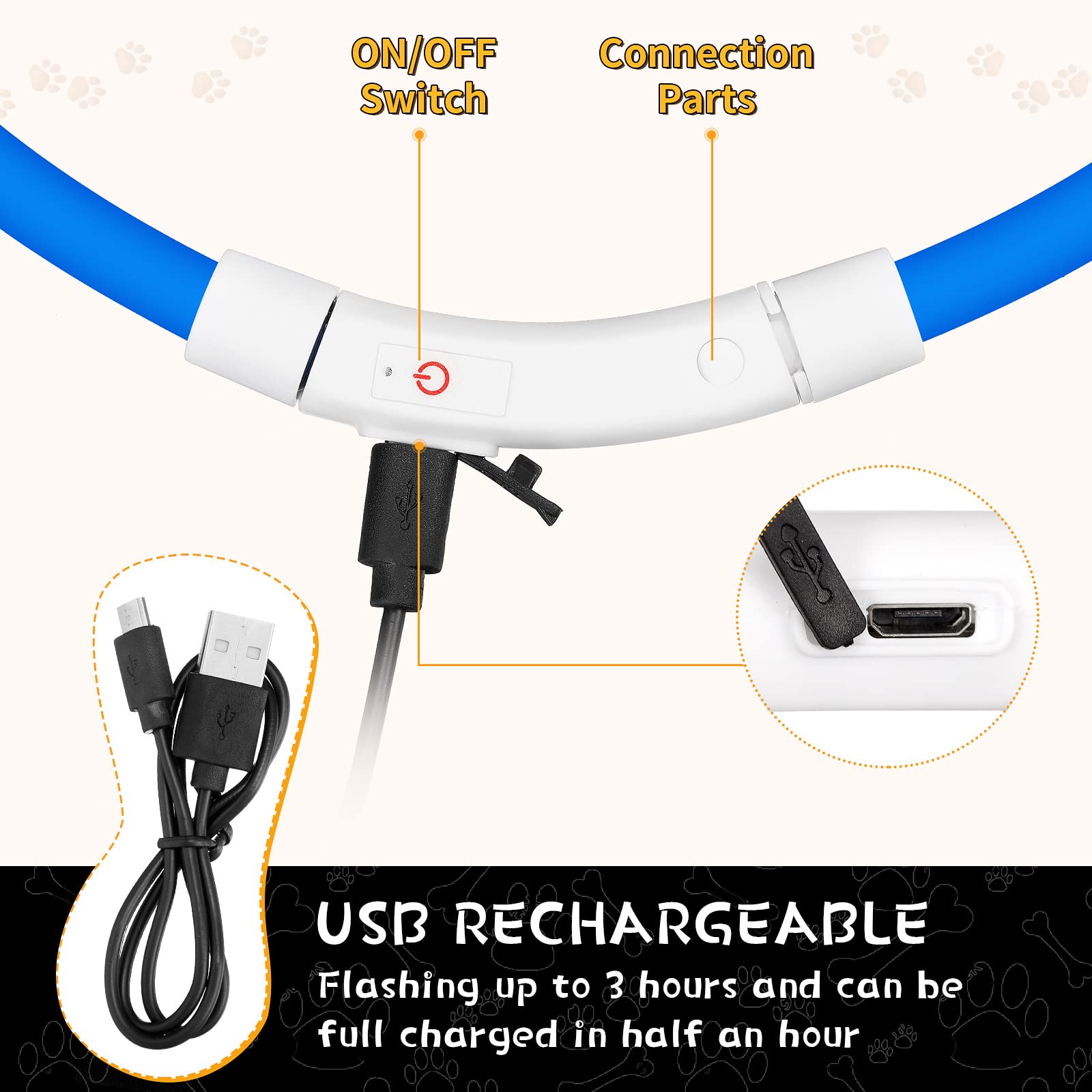 실리콘 LED 개 목걸이 충전식 4가지 작동 모드 가볍 - Tech Dog Accessories 리뷰 및 가격